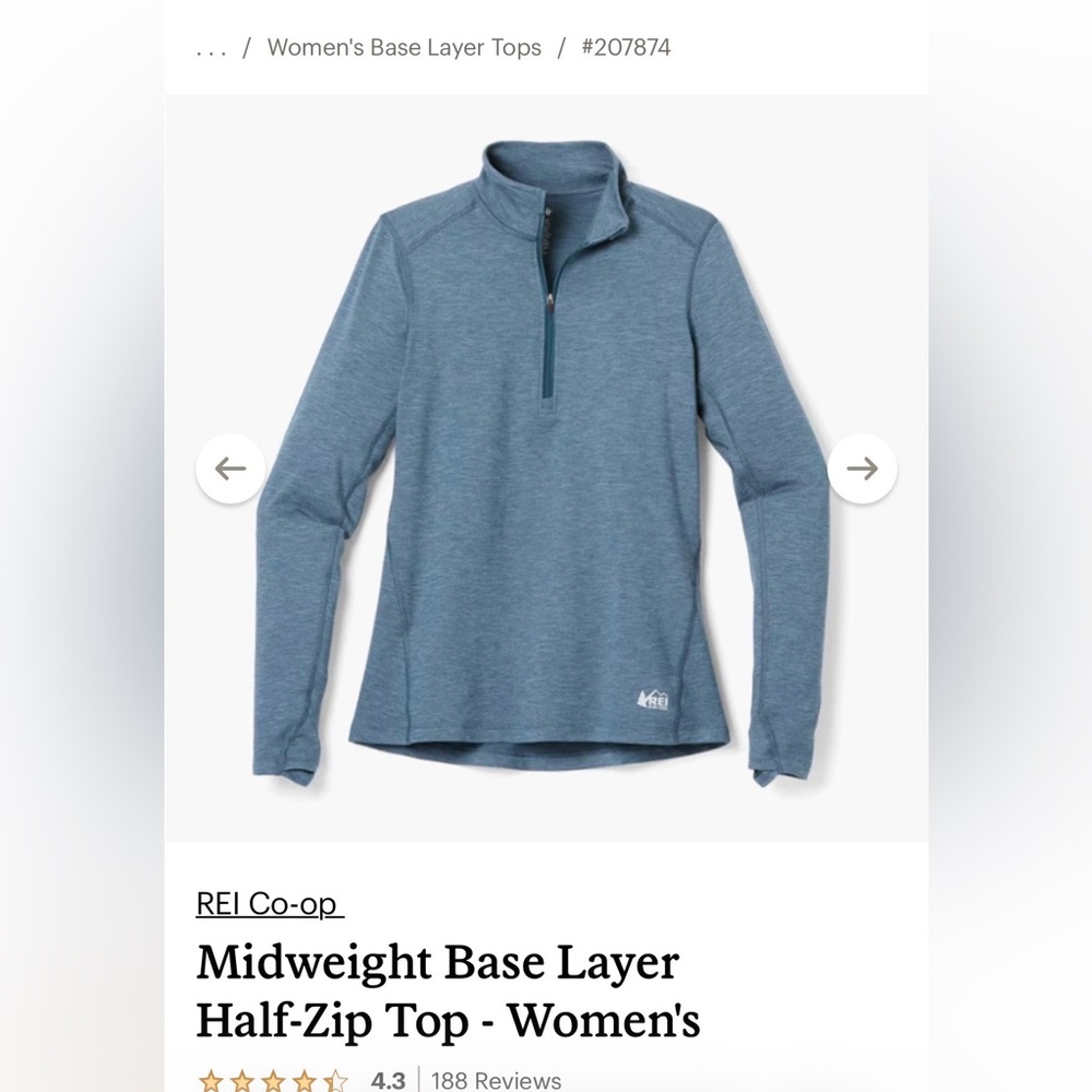 REI Women’s Midweight Base Layer Half zip